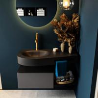 MONDIAZ RIVA 100cm badmeubel onderkast / planchet kleur Dark_Grey met 1 lade. Wastafel DULCET links 1 kraangat kleur Urban. - thumbnail