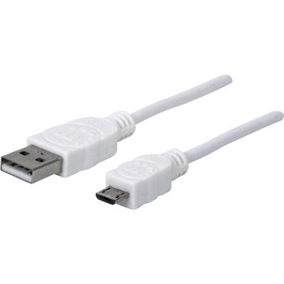 Manhattan 323987 USB-kabel USB 2.0 USB-A stekker, USB-micro-B stekker 1.00 m Wit UL gecertificeerd