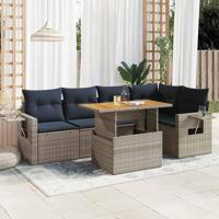 6-delige Loungeset met kussens poly rattan grijs - thumbnail