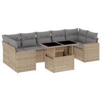 8-delige Loungeset met kussens poly rattan beige - thumbnail