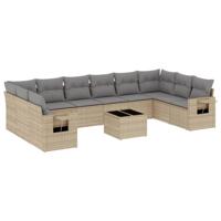 10-delige Loungeset met kussens poly rattan beige - thumbnail