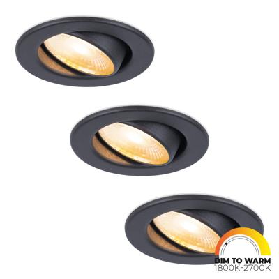 Set van 3 Malta LED inbouwspots - 5 Watt 480 lumen - Dim to warm - Rond - Kantelbaar - IP44 waterdicht - Zwart - Incl. Quick Connector box