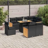 9-delige Loungeset met kussens poly rattan acacia zwart - thumbnail