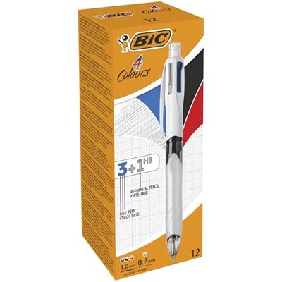 Balpen bic 3kleuren + vulpotl hb 0.7mm m wit | 12 stuks