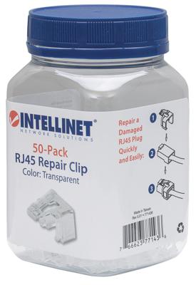 Intellinet 771436 Intellinet 50 stuks RJ45-reparatie clips voor het repareren van RJ45-modulaire stekkers transparant 50 stuks 771436 Transparant 1 stuk(s)