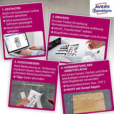 Avery-Zweckform My Design T-Shirt MD1001 Inkjet-textielfolie DIN A4 Voor licht textiel, Geoptimaliseerd voor inkjet 5 vellen Avery-Zweckform My Design T-Shirt MD1001 Inkjet-textielfolie DIN A4 Voor licht textiel, Geoptimaliseerd voor inkjet 5 vellen