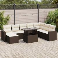 9-delige Loungeset met kussens poly rattan bruin - thumbnail