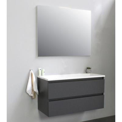 On-Line Badkamermeubelset - 100 cm - Voorgemonteerd - Acryl Wastafel - zonder Kraangat - Spiegel - Mat Antraciet
