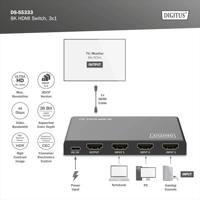 Digitus DS-55333 HDMI-switch 3 + 1 poorten LED-weergave, Met afstandsbediening, Ultra HD-geschikt, Met metalen behuizing, Individueel schakelbaar, Met - thumbnail