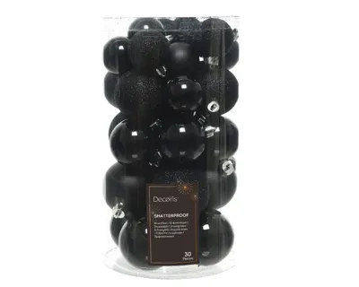 Decoris kerstballen set Plastic 30st Zwarte 4-5-6cm - thumbnail