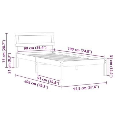 Bedframe met LED -striplichten met hoofdeinde Wasbruin 90 x 190 cm Grenenhout