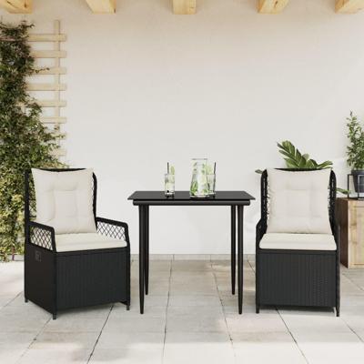3-delige Tuinset met kussens poly rattan zwart 3-delige Tuinset met kussens poly rattan zwart