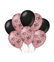 Ballonnen 80 Jaar Roze/Zwart (8st) - thumbnail