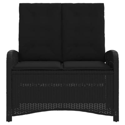 Tuinbankje verstelbaar met kussens poly rattan zwart