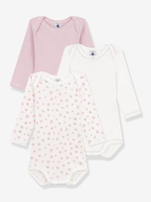 Set van 3 body's met lange mouwen en hartjesprint baby PETIT BATEAU rozen