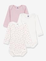 Set van 3 body's met lange mouwen en hartjesprint baby PETIT BATEAU rozen - thumbnail