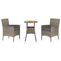 3-delige Bistroset met kussens poly rattan grijs - thumbnail