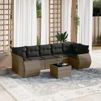 8-delige Loungeset met kussens poly rattan grijs - thumbnail