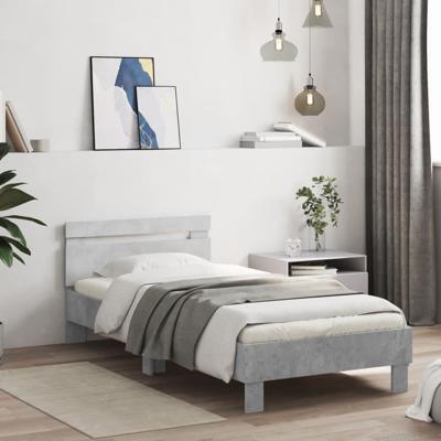 Bedframe met hoofdbord bewerkt hout betongrijs 75x190 cm