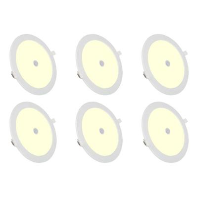LED Downlight Slim 6-Pack met PIR Bewegingssensor - 12W Warm Wit 3000K - Ø170mm