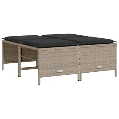 Tuinkrukken met kussens 4 st poly rattan lichtgrijs