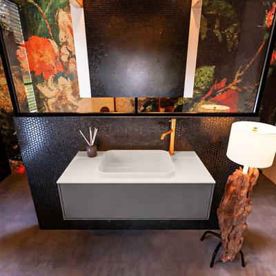 Badkamermeubelset Mondiaz Erin 100 cm met 1 Lade met RIDGE Wastafel Midden Linen met 1 kraangat Greeploos Mat Dark Grey Badkamermeubelset Mondiaz Erin 100 cm met 1 Lade met RIDGE Wastafel Midden Linen met 1 kraangat Greeploos Mat Dark Grey