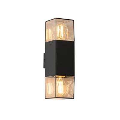 QAZQA Buiten wandlamp zwart met smoke kap 2-lichts IP44 - Denmark
