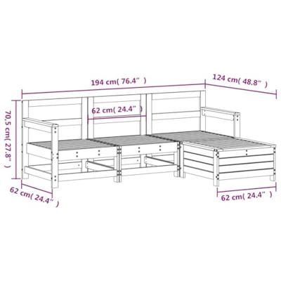 4-delige Loungeset massief grenenhout wit