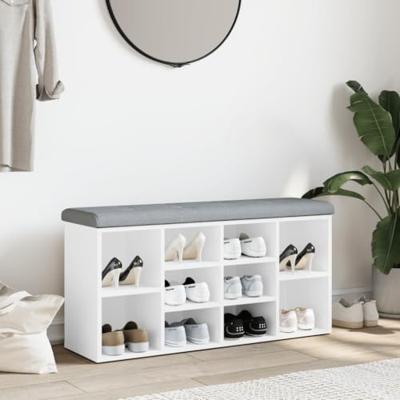 Schoenenbank Wit 102x32x50 cm Bewerkt Hout