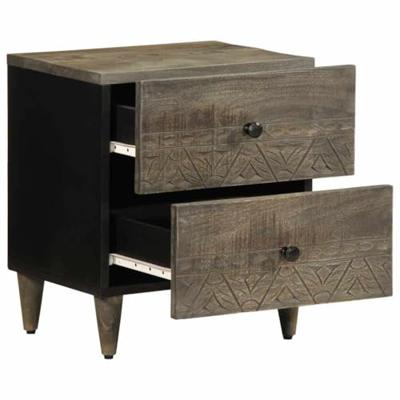 Nachtkastjes 2 st 40x33x46 cm massief mangohout lichtgrijs