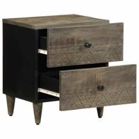 Nachtkastjes 2 st 40x33x46 cm massief mangohout lichtgrijs - thumbnail