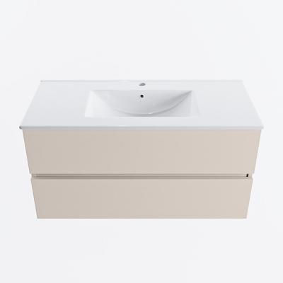 MONDIAZ VICA 100cm badmeubel onderkast Linen 2 lades. Wastafel DENIA midden 1 kraangat, kleur Glanzend Wit.