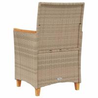Tuinstoelen 2 st met kussens poly rattan en massief hout beige - thumbnail