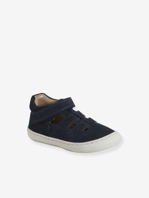 Babysandalen met klittenbandsluiting van leer voor de eerste stapjes marineblauw