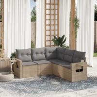5-delige Loungeset met kussens poly rattan beige - thumbnail