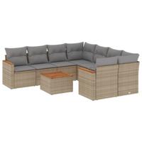 9-delige Loungeset met kussens poly rattan beige - thumbnail