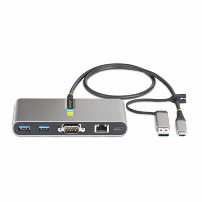 StarTech.com 2-Port USB-C Hub met Ethernet en RS232 Serial, Geïntegreerde USB-C naar USB-A Dongle, 100W PD, 2x USB-A 5Gbps