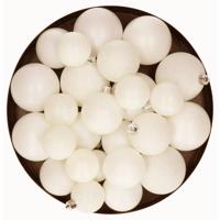Decoris kerstballen set Plastic 30st wolwit 4-5-6cm - thumbnail