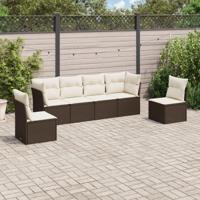 6-delige Loungeset met kussens poly rattan bruin - thumbnail