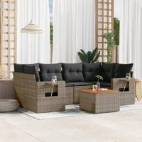 7-delige Loungeset met kussens poly rattan grijs - thumbnail