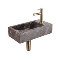 Saniclass Fuente Fonteinset - 40x22x10cm - kraangat rechts - fonteinkraan geborsteld messing PVD - afvoerplug - verlaagd sifon - Dark Emporador SW1244453/SW696237/SW696207/SW696217/SW1137129 - thumbnail