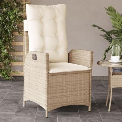 Tuinstoelen 2 st verstelbaar met kussens poly rattan beige Tuinstoelen 2 st verstelbaar met kussens poly rattan beige