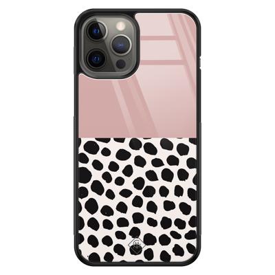 iPhone 12 Pro Max glazen hardcase - Pink dots