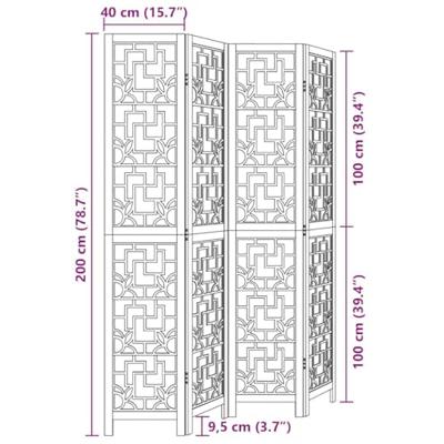 Kamerscherm met 4 panelen massief paulowniahout bruin