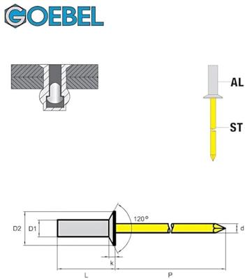 Goebel Popnagel vk 4.0x9.5mm alu/st gwd (500)