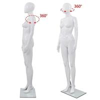 VidaXL Etalagepop vrouwelijk met glazen voet 175 cm glanzend wit - thumbnail