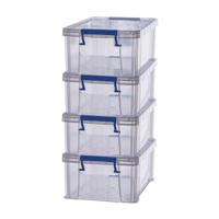Bankers Box opbergdoos 10 liter, transparant met blauwe handvaten, set van 4 stuks verpakt in carton - thumbnail