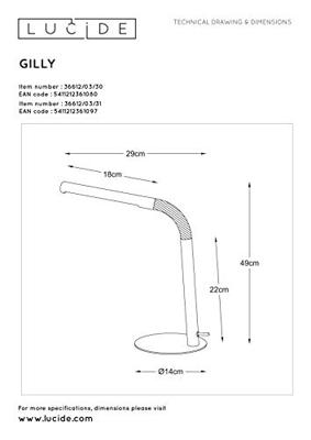 Lucide GILLY - Bureaulamp - LED - 1x5W 2700K - Wit Lucide GILLY - Bureaulamp - LED - 1x5W 2700K - Wit