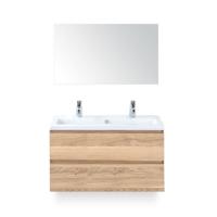 Vogue Badmeubelset 100 cm - Greeplijst in kleur - Grey Oak - Keramische Wastafel Wit 2 kraangaten - met Spiegel - thumbnail