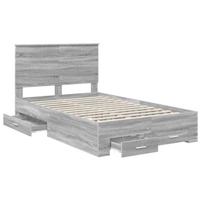 Bedframe met hoofdeinde Grijs Sonoma 135 x 190 cm Bewerkt hout